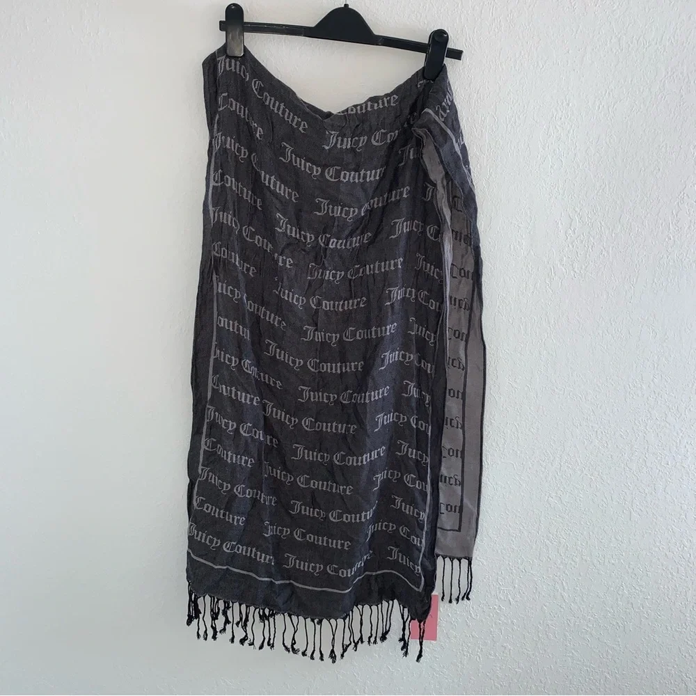 Juicy couture grey black fringe scarf size 66 x‎ 20 inches new